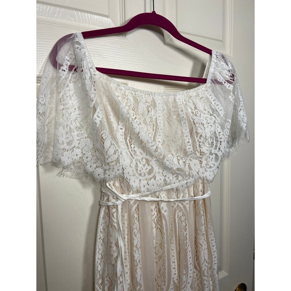 Baltic Born Lace Maxi Off the Shoulder White Cream Dress Small - Picture 4 of 10